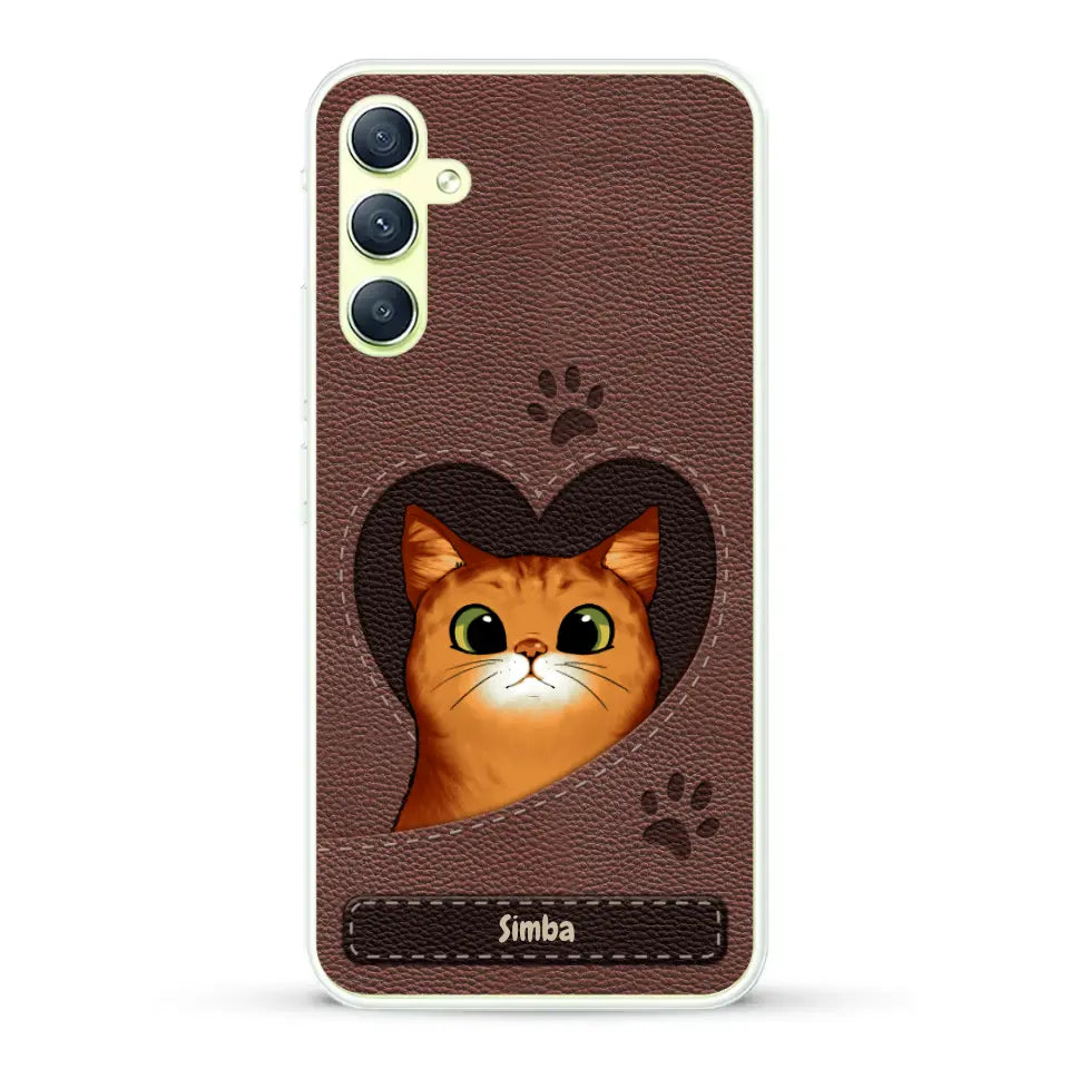 Cat heart leather look - Personalized Phone Case