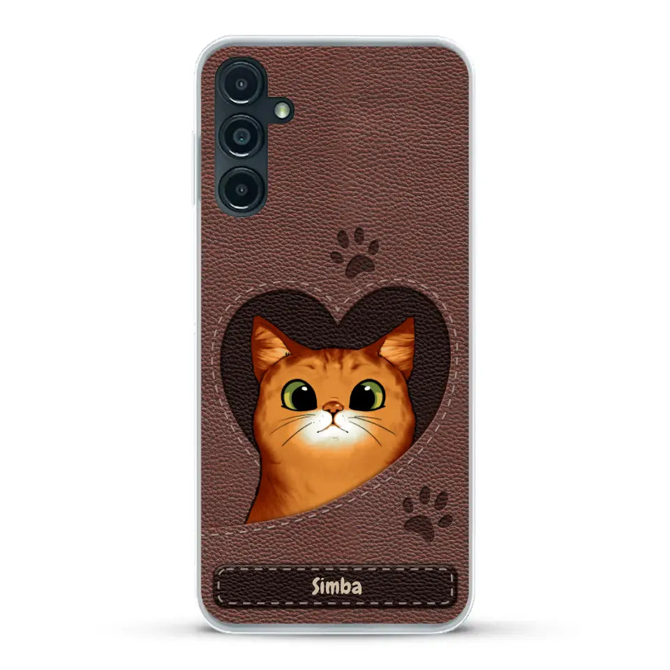 Cat heart leather look - Personalized Phone Case