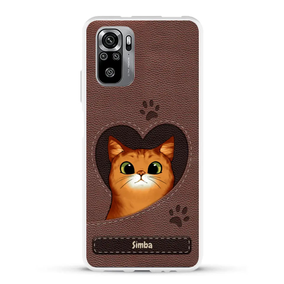 Cat heart leather look - Personalized Phone Case