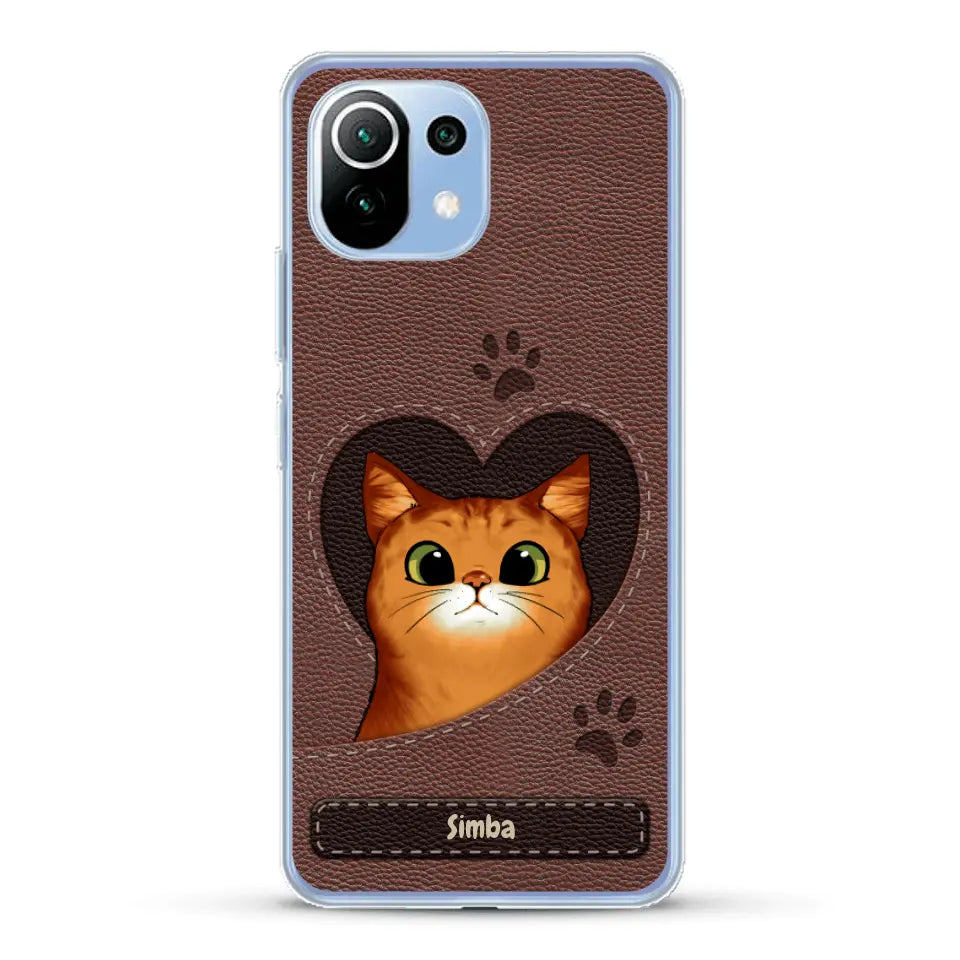 Cat heart leather look - Personalized Phone Case