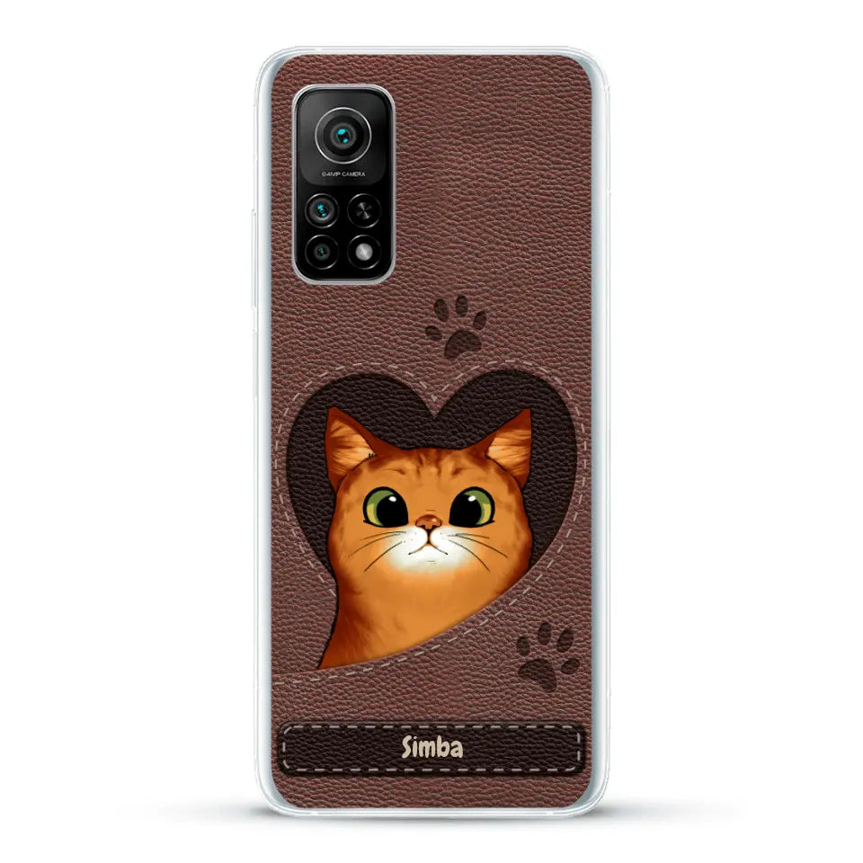 Cat heart leather look - Personalized Phone Case