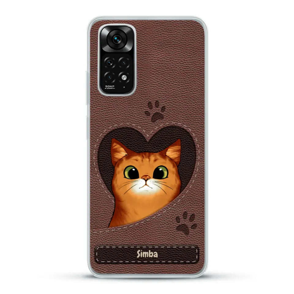 Cat heart leather look - Personalized Phone Case