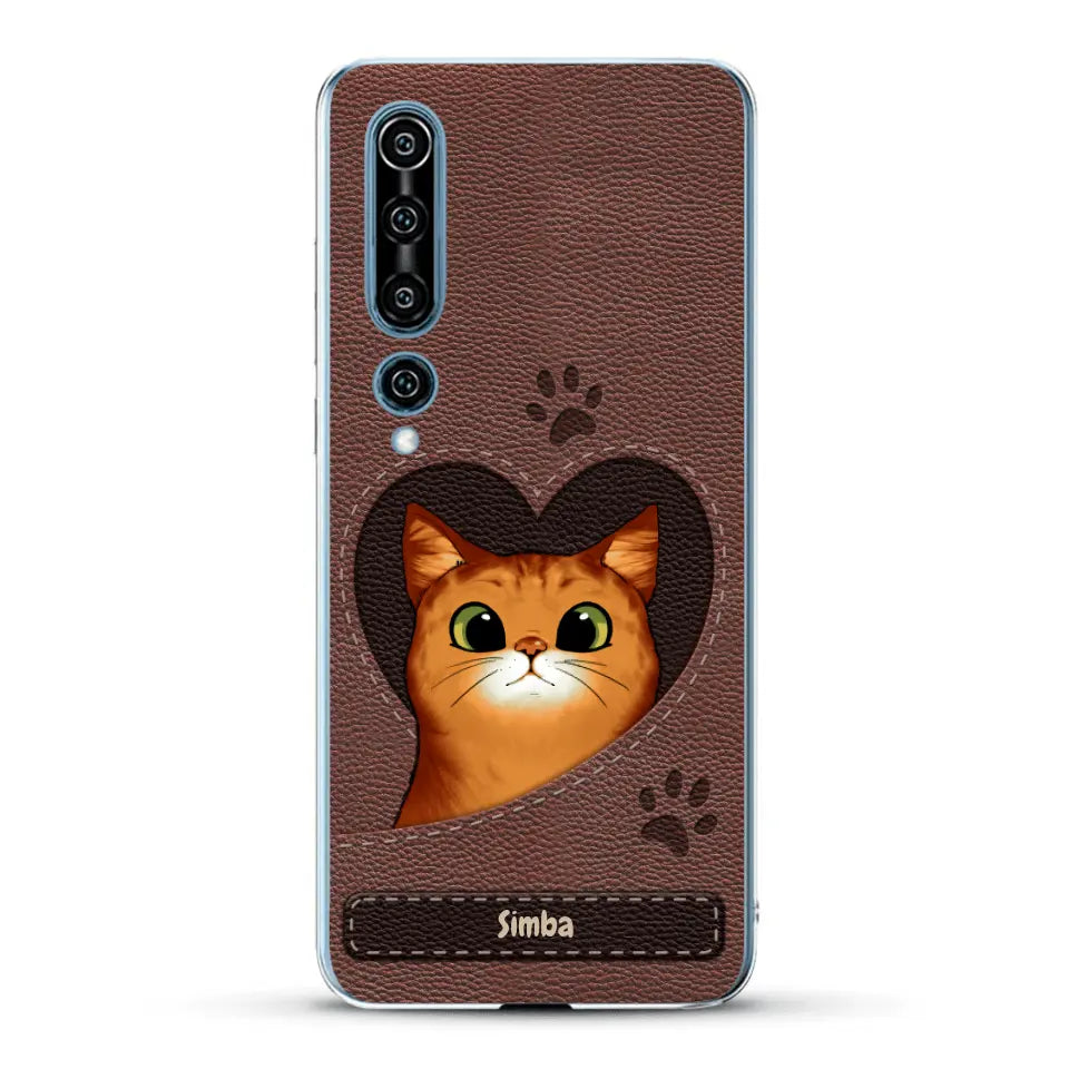 Cat heart leather look - Personalized phone case