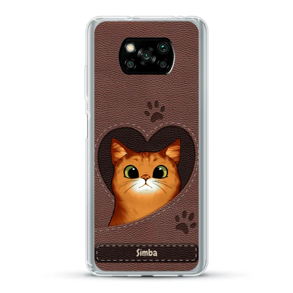 Cat heart leather look - Personalized Phone Case