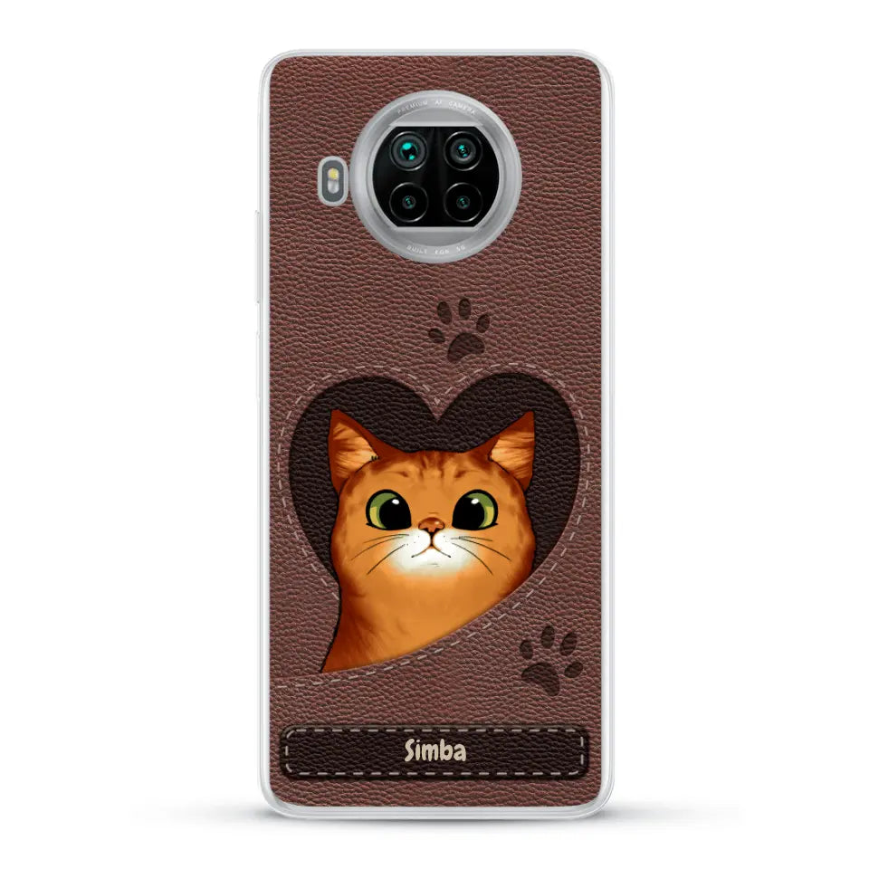 Cat heart leather look - Personalized Phone Case