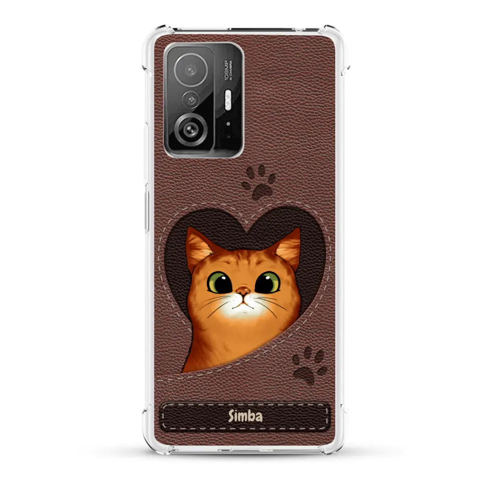 Cat heart leather look - Personalized Phone Case