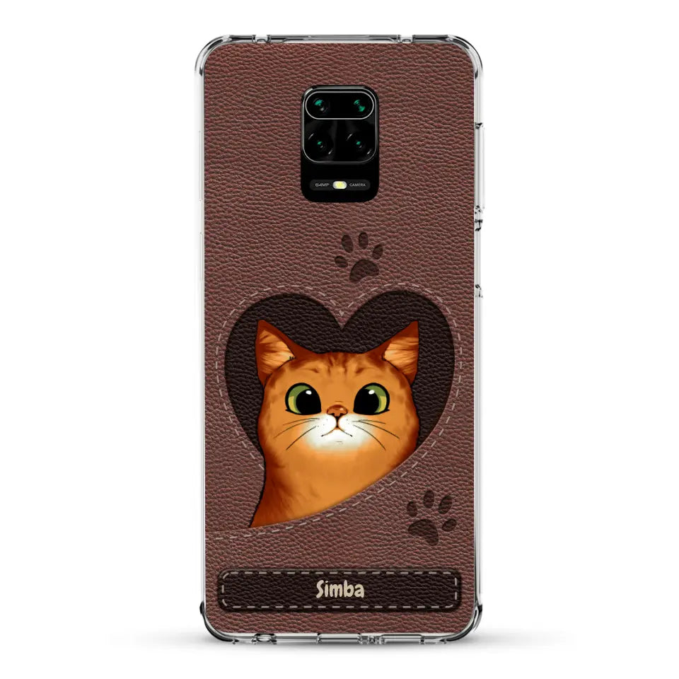 Cat heart leather look - Personalized Phone Case