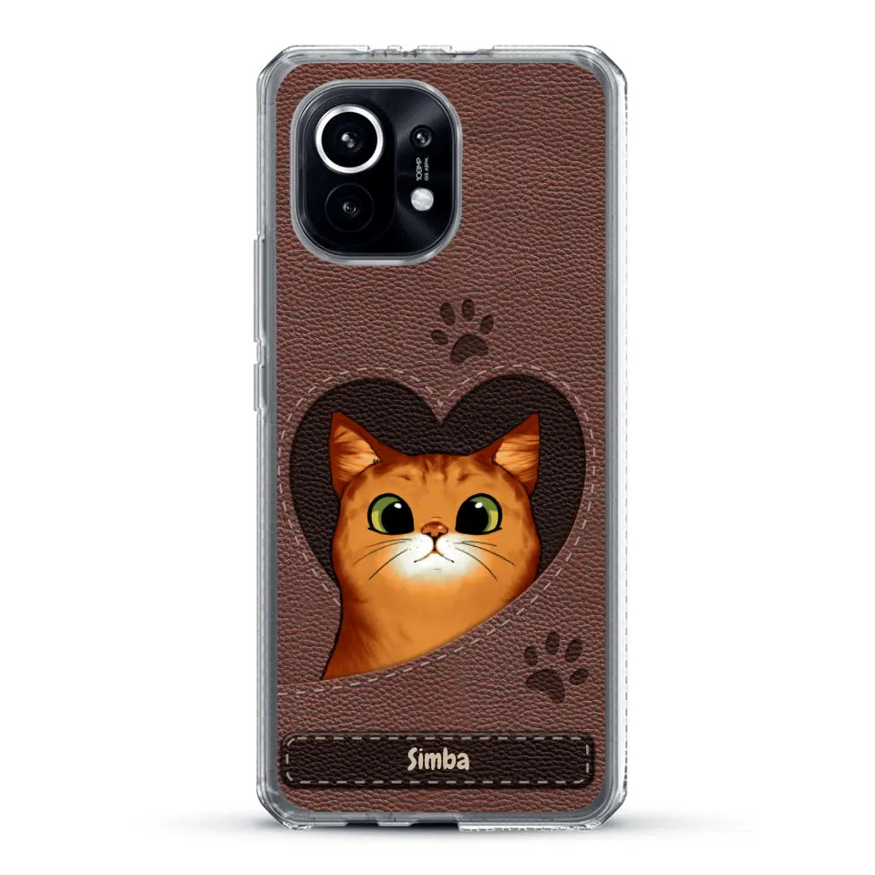 Cat heart leather look - Personalized Phone Case