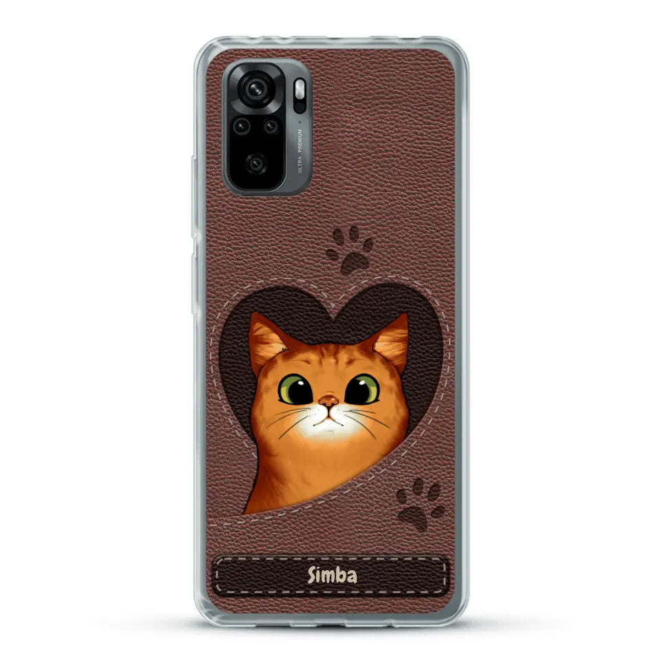 Cat heart leather look - Personalized Phone Case