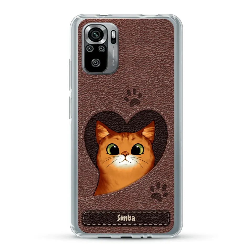 Cat heart leather look - Personalized Phone Case