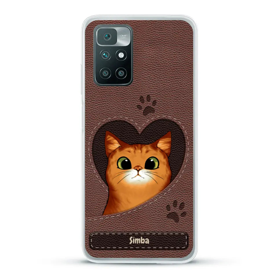 Cat heart leather look - Personalized Phone Case