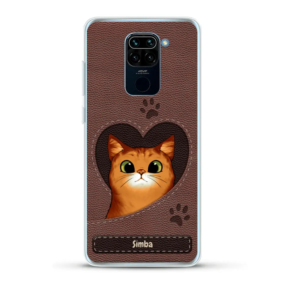 Cat heart leather look - Personalized Phone Case