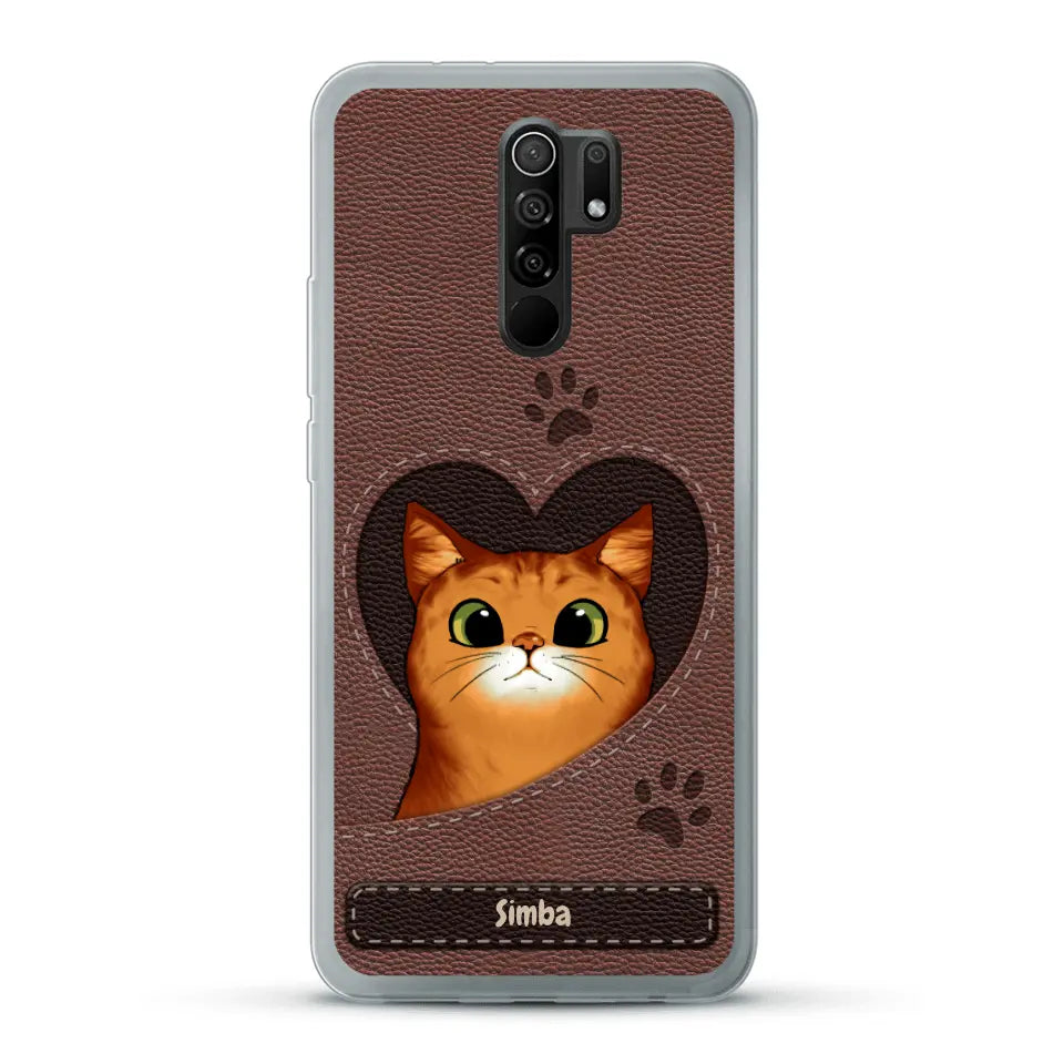 Cat heart leather look - Personalized Phone Case