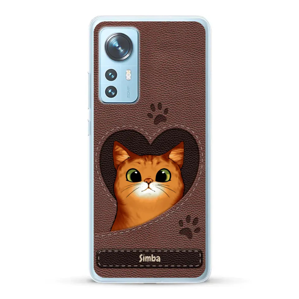 Cat heart leather look - Personalized Phone Case