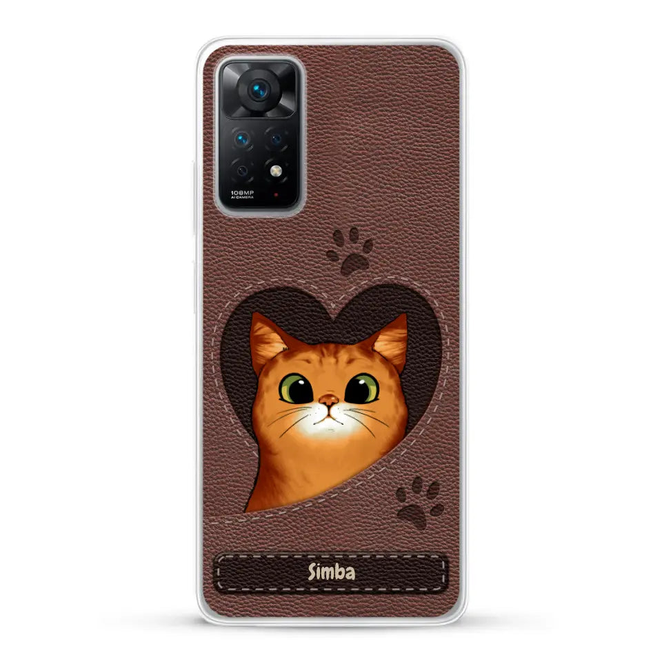 Cat heart leather look - Personalized Phone Case