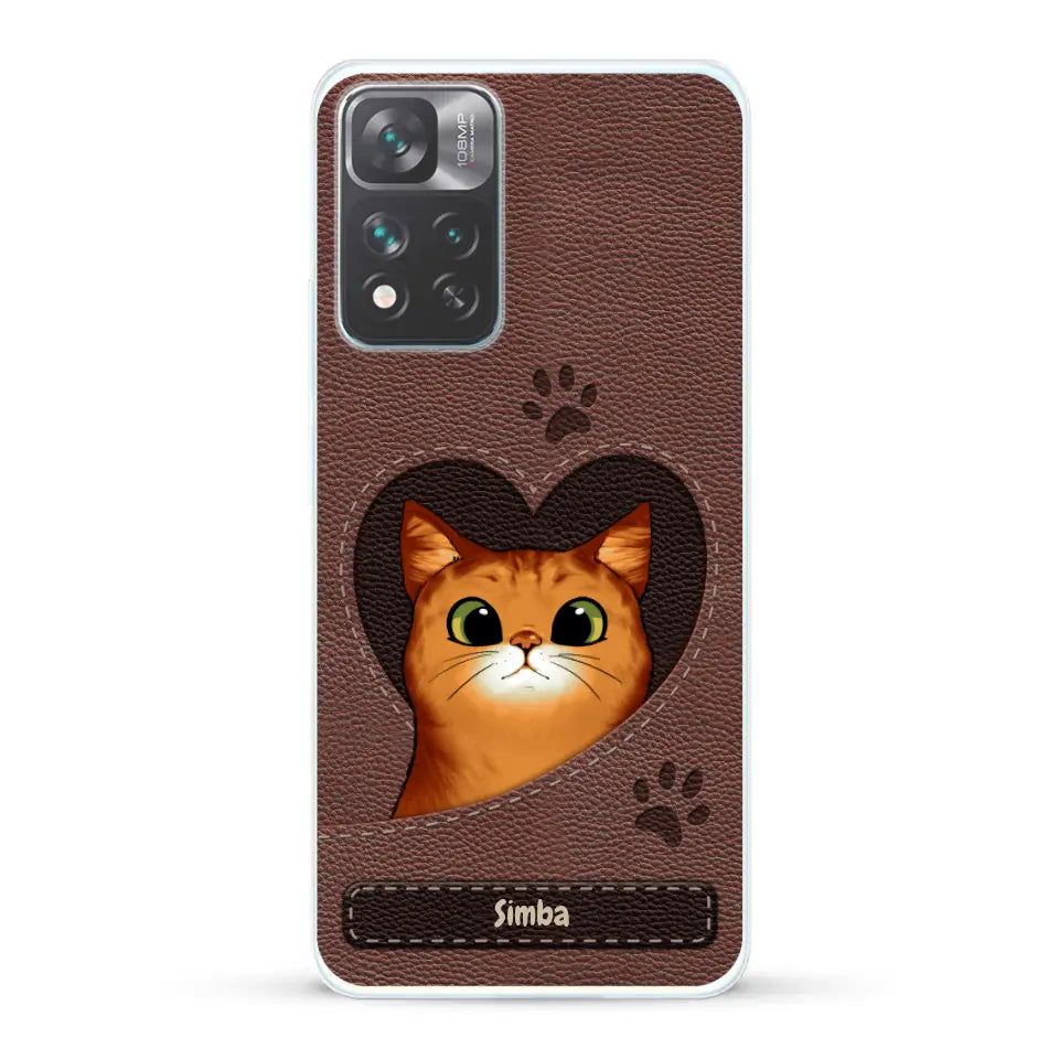 Cat heart leather look - Personalized Phone Case