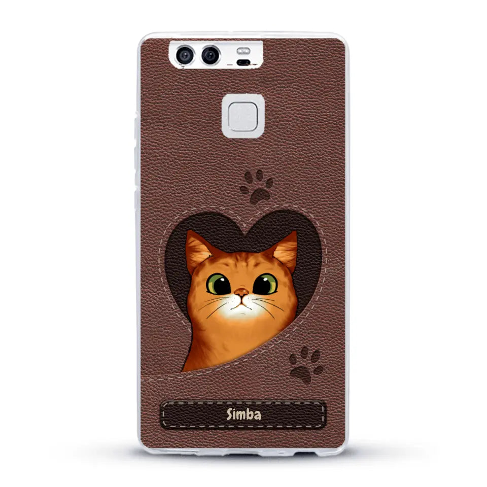 Cat heart leather look - Personalized Phone Case