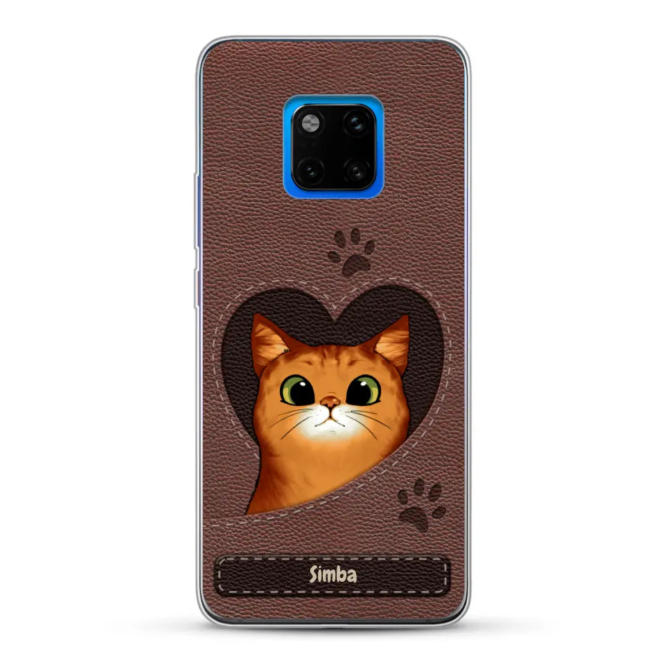 Cat heart leather look - Personalized Phone Case