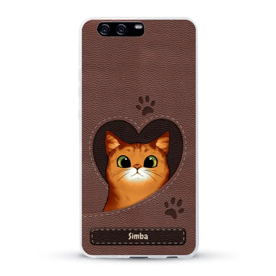 Cat heart leather look - Personalized Phone Case