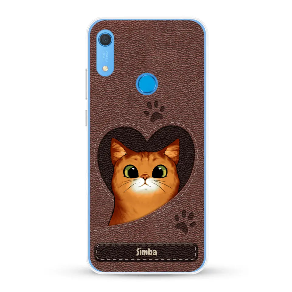 Cat heart leather look - Personalized Phone Case