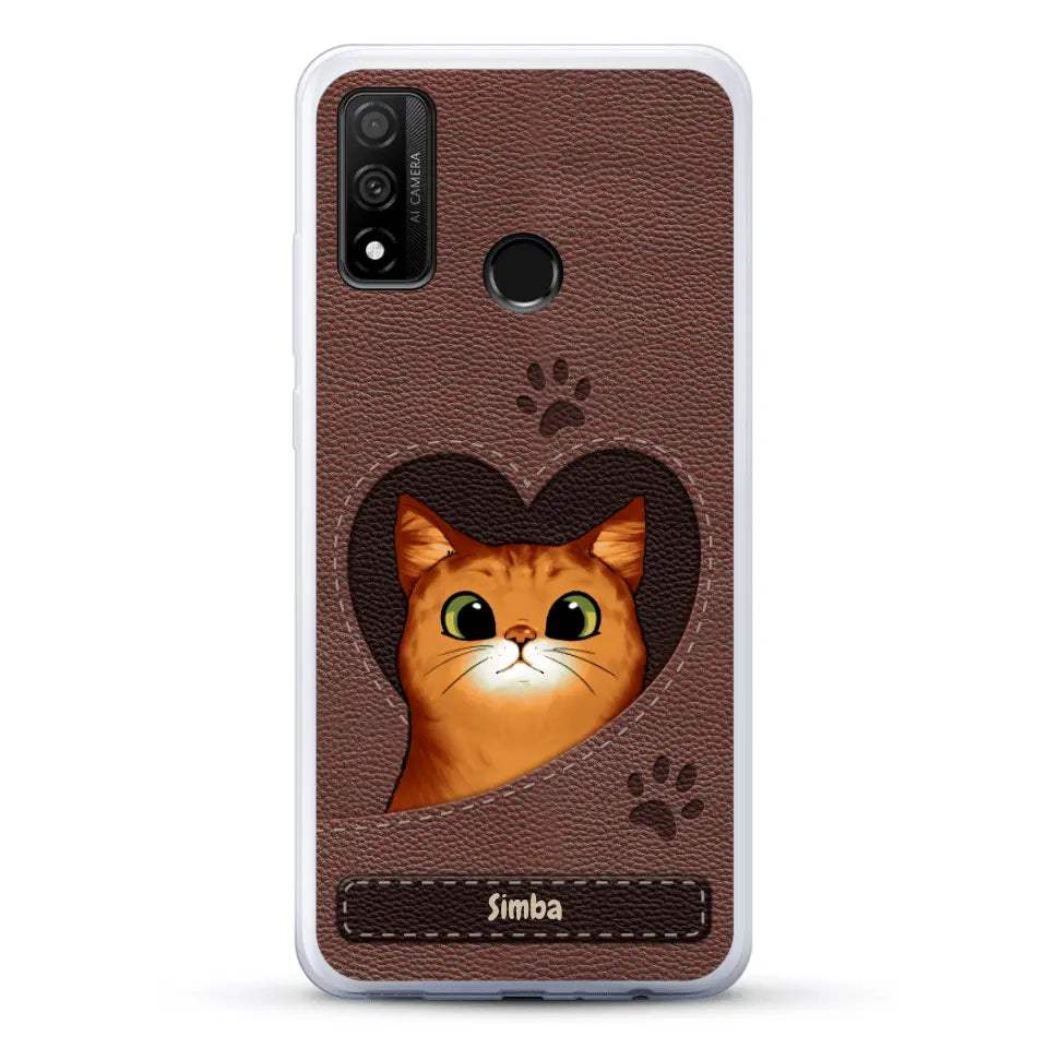 Cat heart leather look - Personalized Phone Case