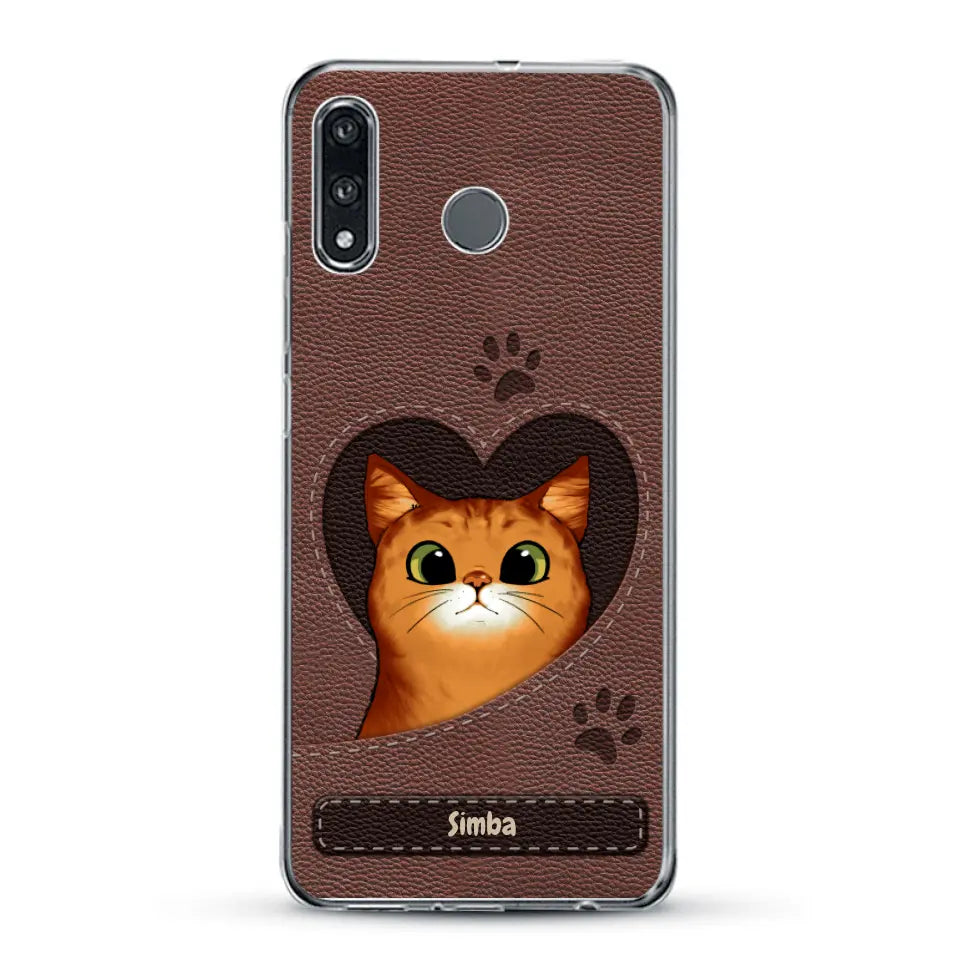 Cat heart leather look - Personalized Phone Case