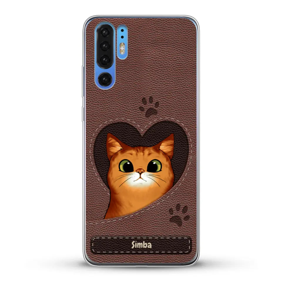 Cat heart leather look - Personalized Phone Case