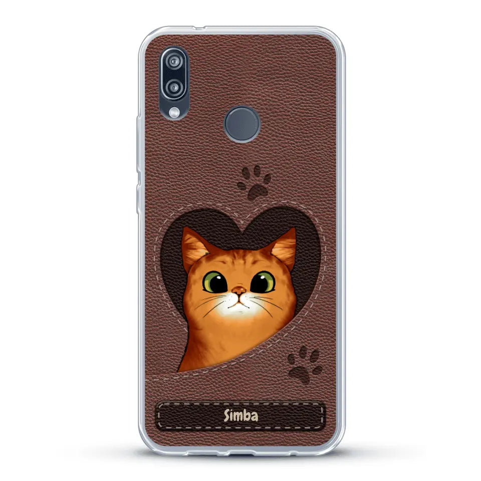 Cat heart leather look - Personalized Phone Case