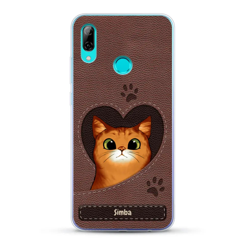 Cat heart leather look - Personalized Phone Case