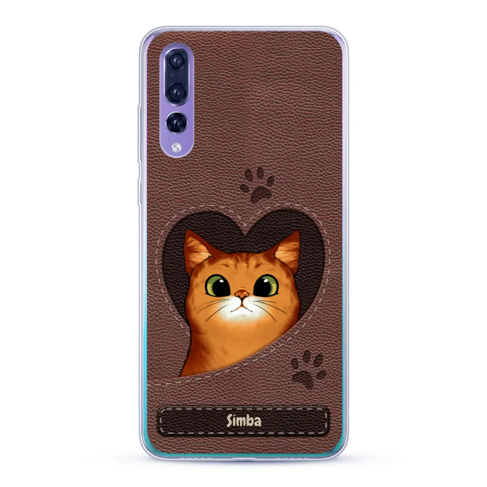 Cat heart leather look - Personalized Phone Case