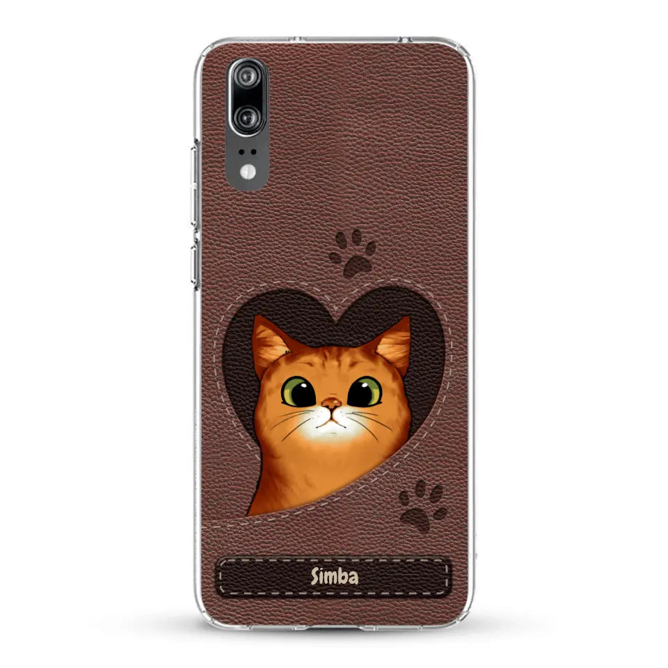 Cat heart leather look - Personalized Phone Case