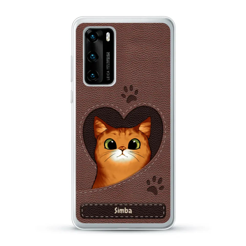 Cat heart leather look - Personalized Phone Case