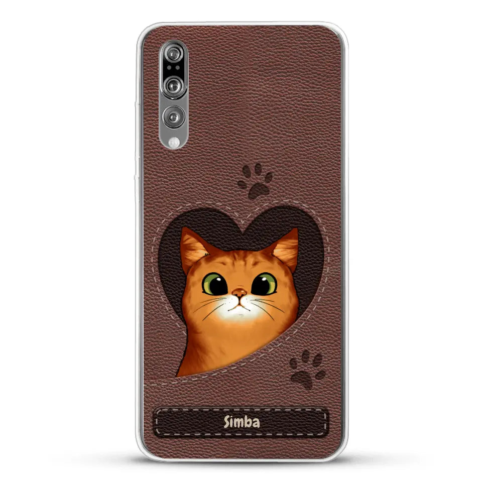 Cat heart leather look - Personalized Phone Case