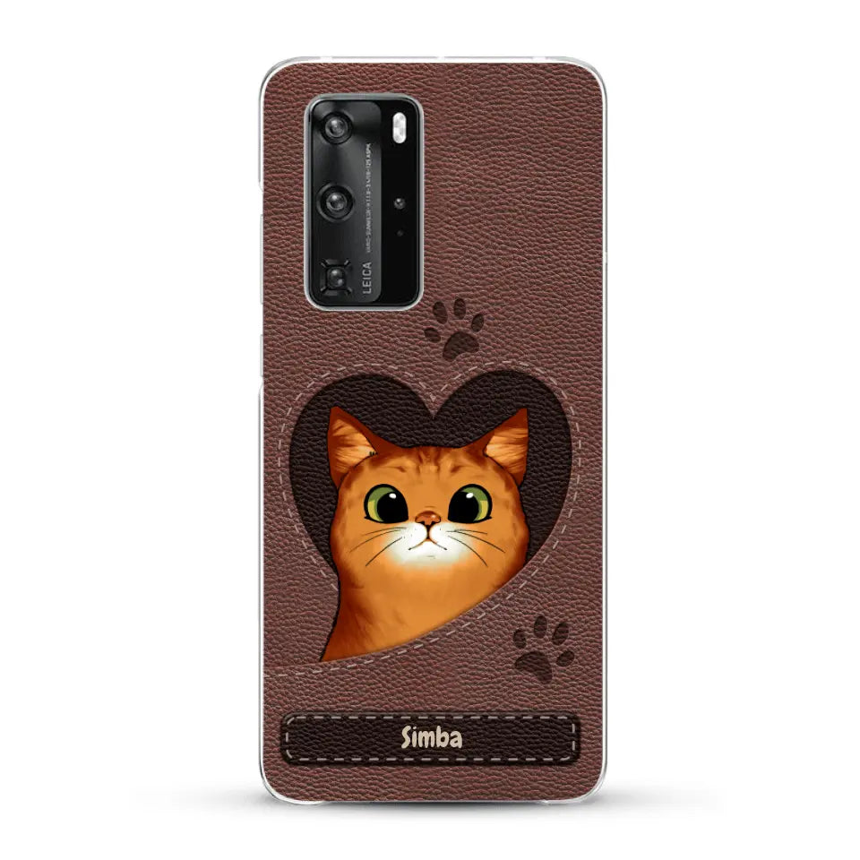 Cat heart leather look - Personalized Phone Case