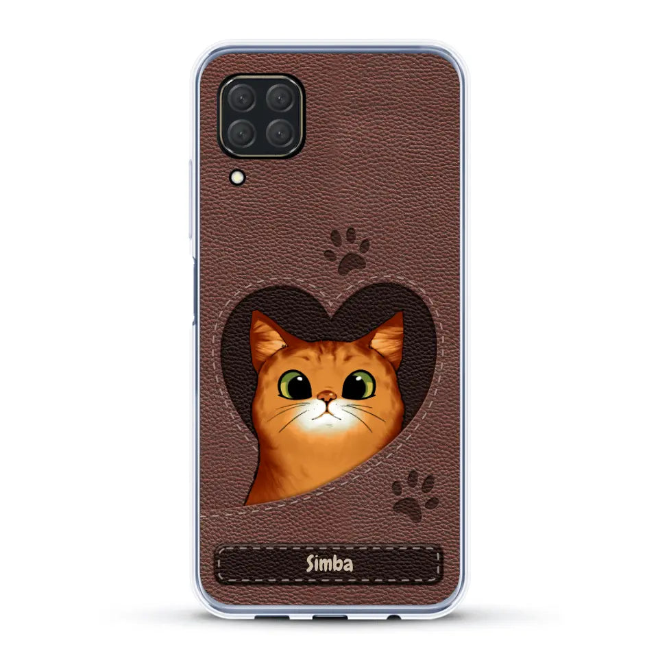 Cat heart leather look - Personalized Phone Case