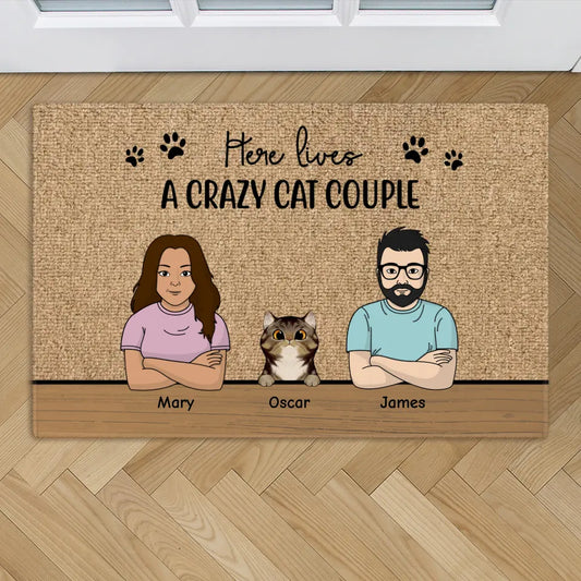 The crazy cat couple - Personalized Doormat
