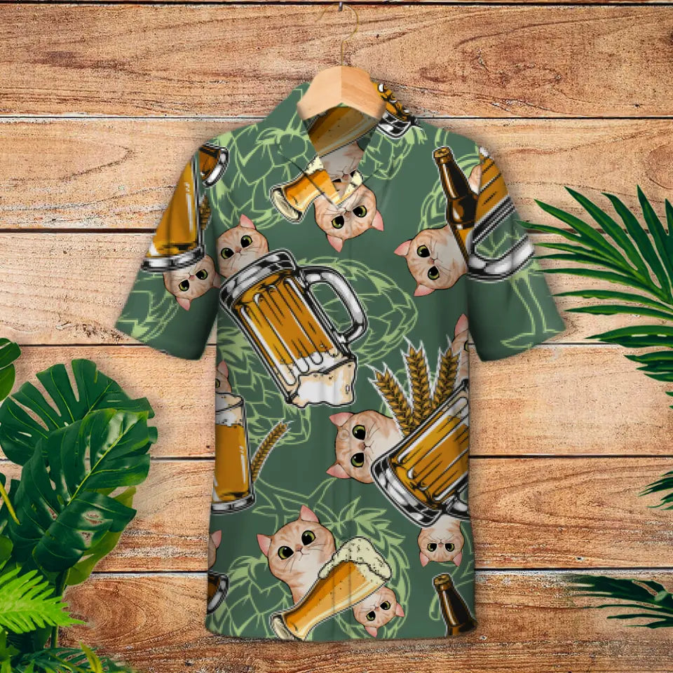 Beer with curious cats - Personalized Hawaiian Shirt