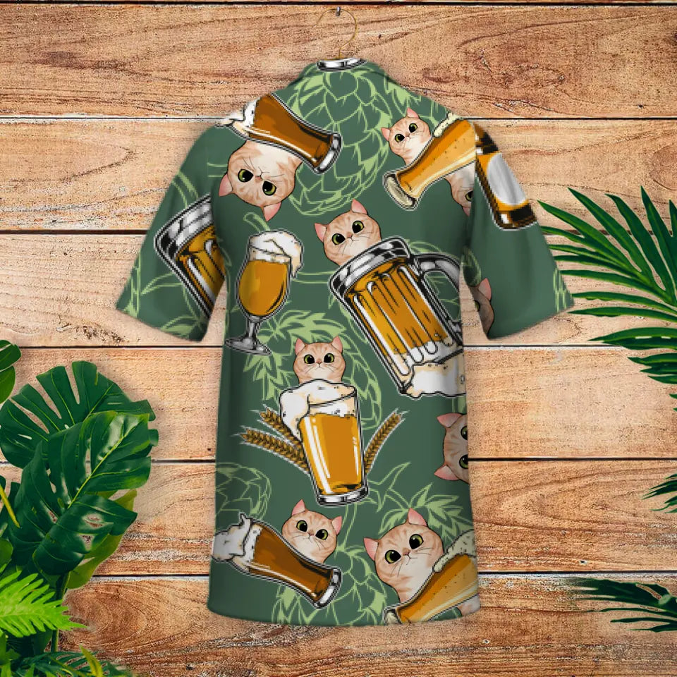 Beer with curious cats - Personalized Hawaiian Shirt