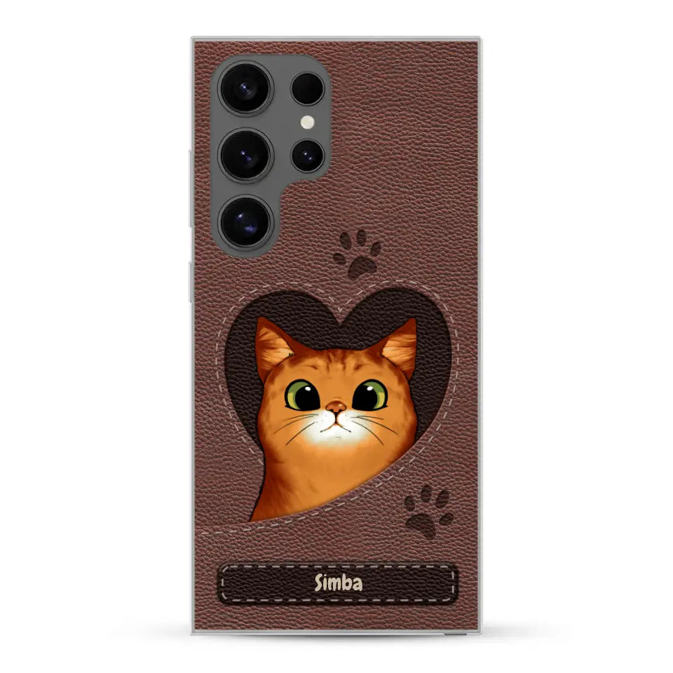 Cat heart leather look - Personalized Phone Case