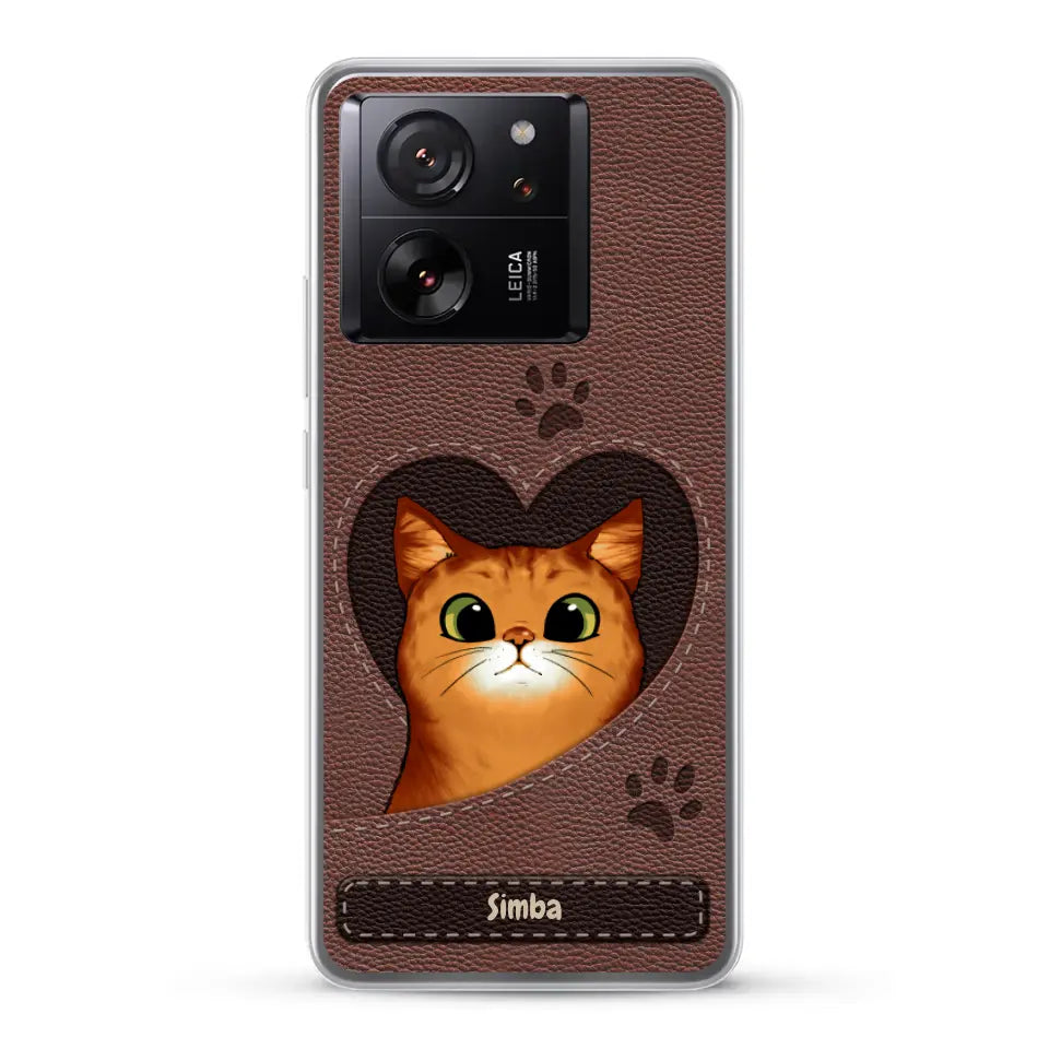 Cat heart leather look - Personalized Phone Case