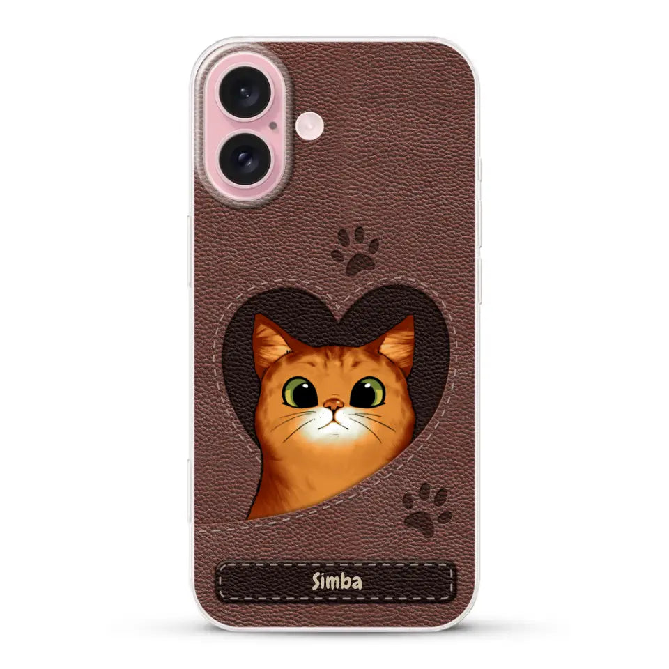 Cat heart leather look - Personalized Phone Case