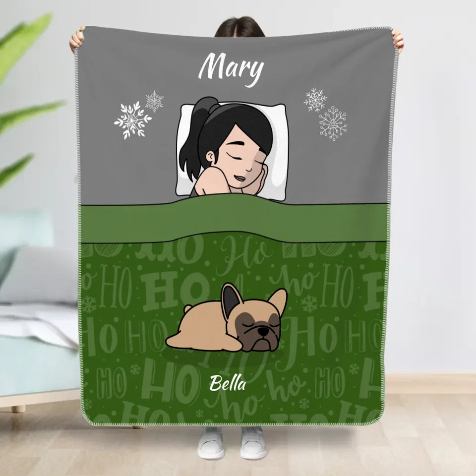 Christmas cuddle time with pets Single - Personalized Blanket