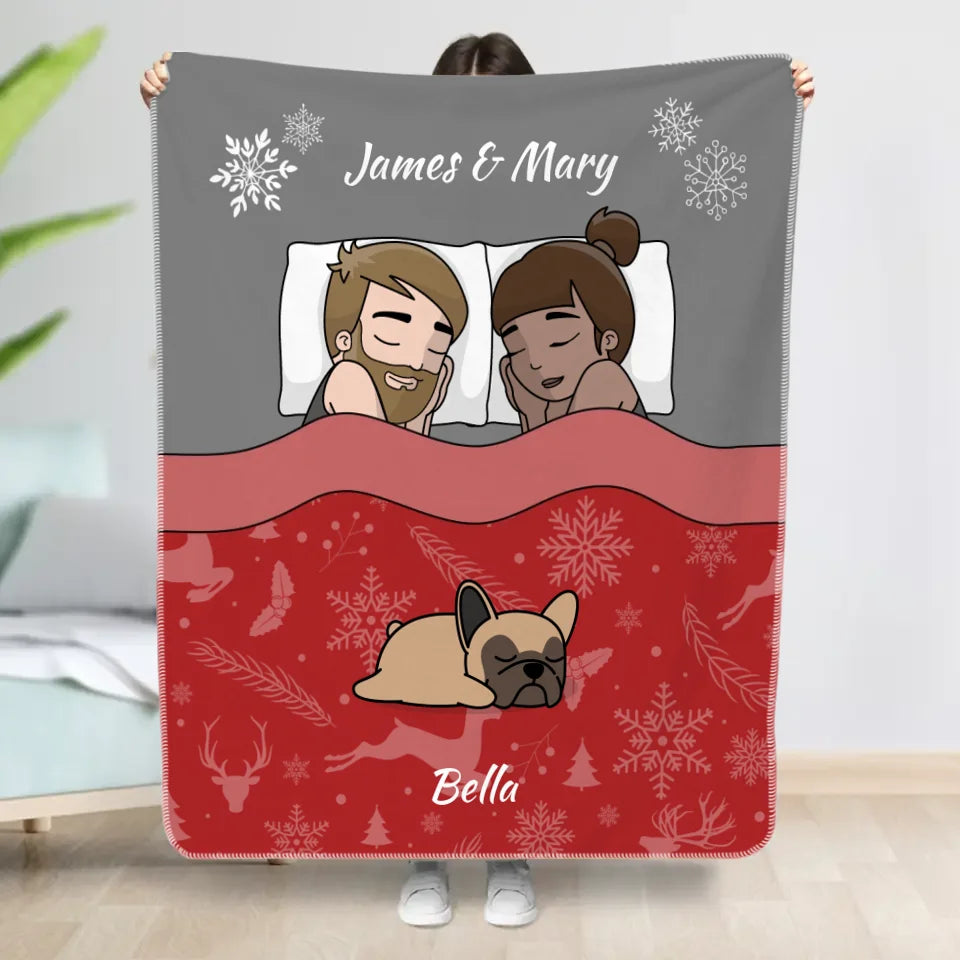 Christmas cuddle time with pets - Personalized Blanket