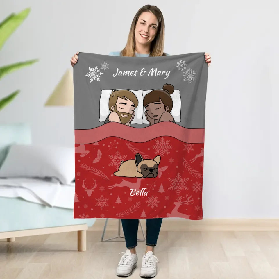 Christmas cuddle time with pets - Personalized Blanket