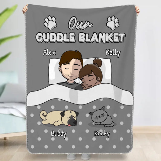 Cuddling with our floofs - Personalized blanket