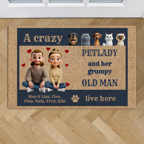 The pet lady and her hubby - Personalized Doormat - Featured Image