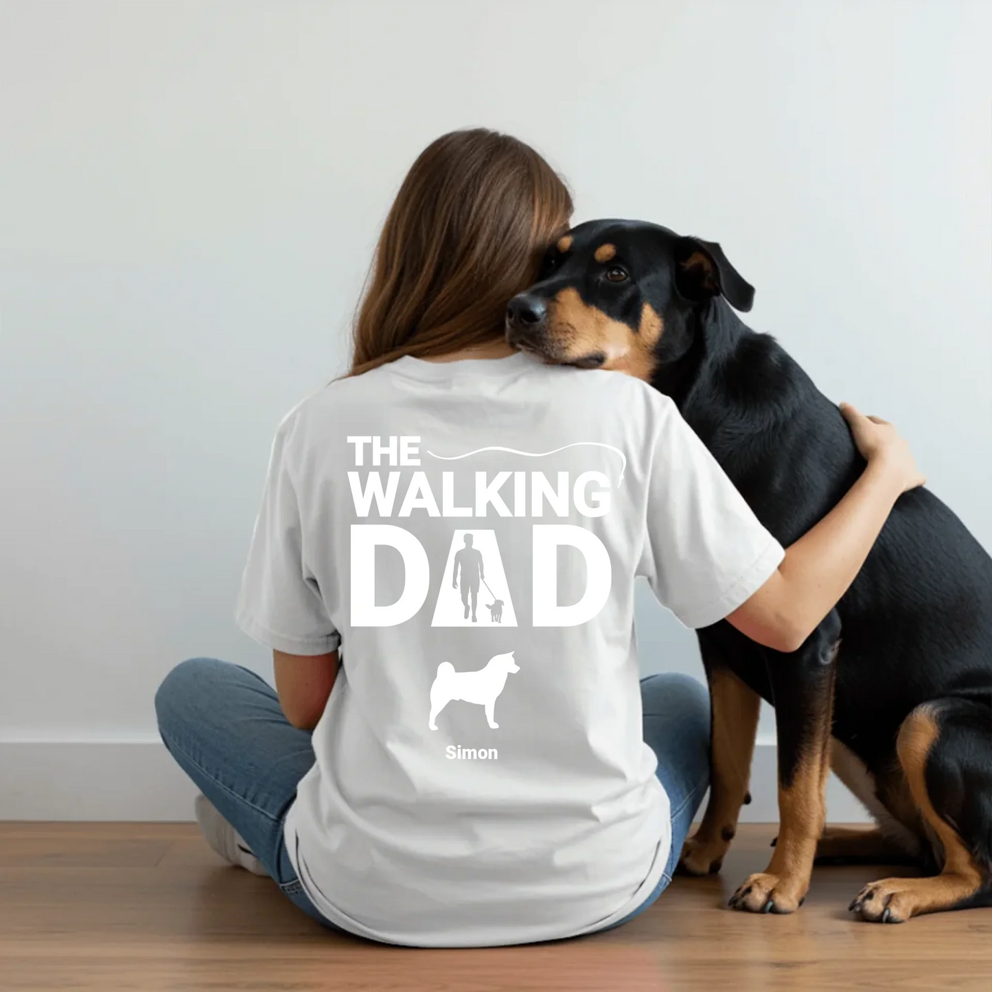 Woman sitting with dog - White