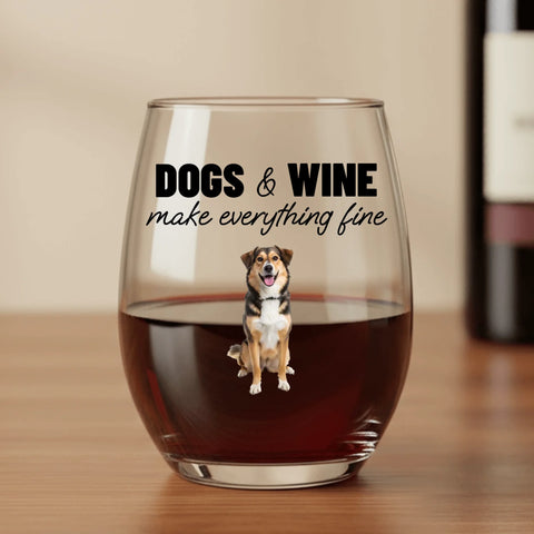 Pets & wine make me fine -  Personalized Wine Glass - Featured Image