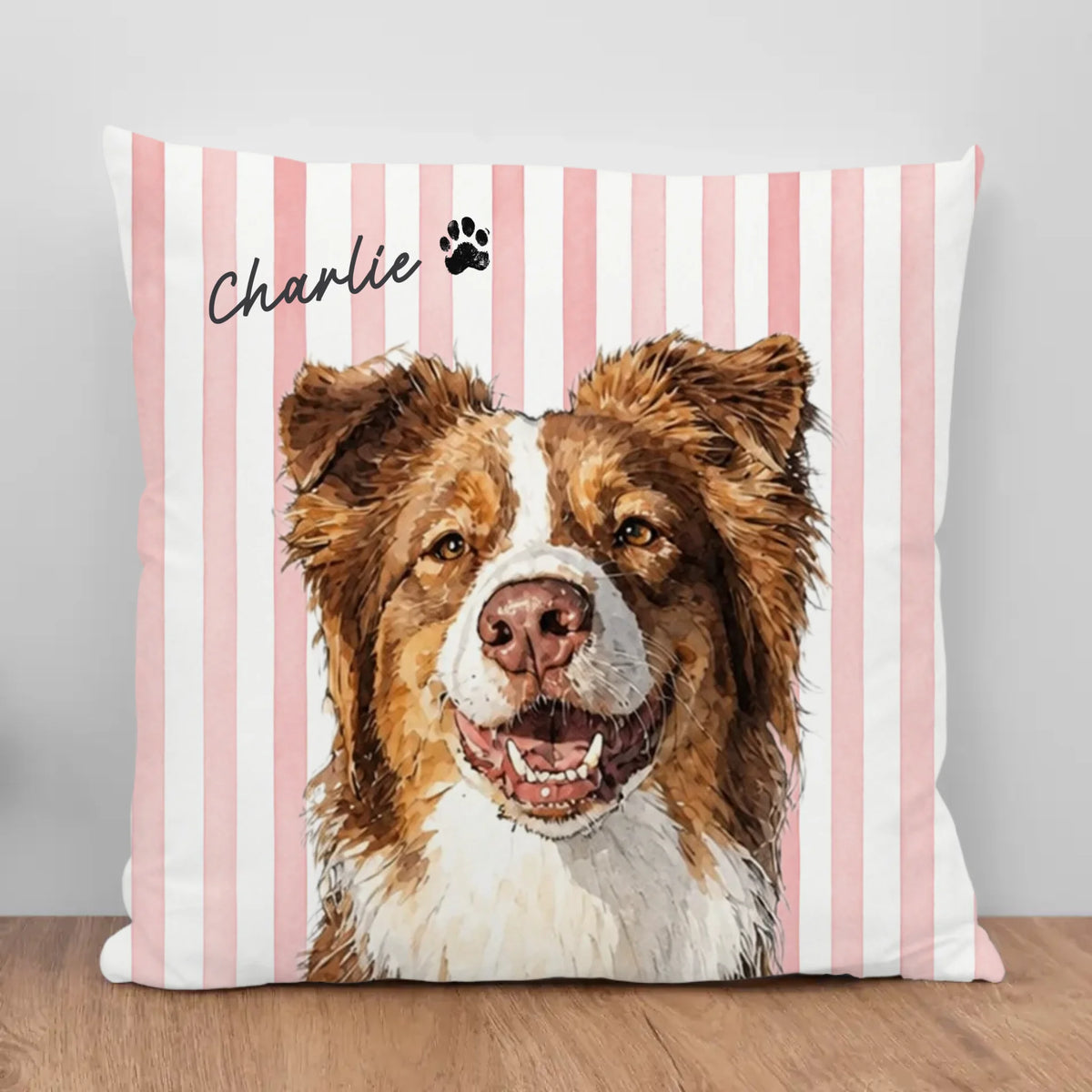 Watercolor Striped Pet - Personalized Pillow