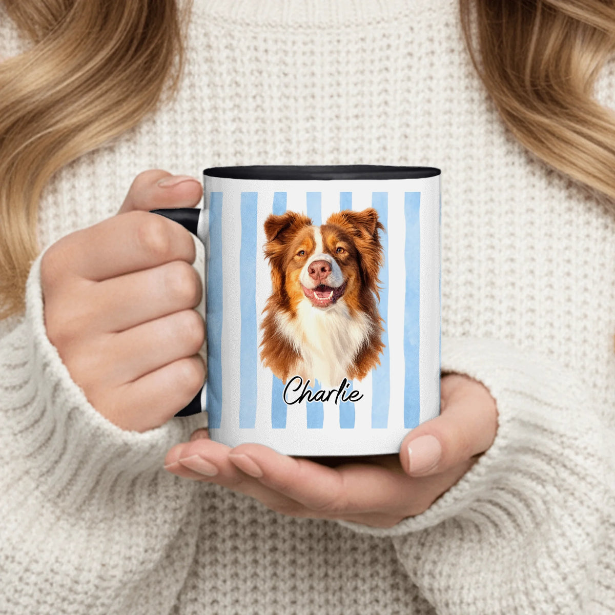 Personalized Mug - Watercolor Striped Photo